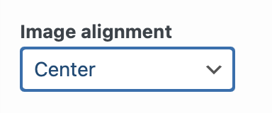 A dropdown menu labeled "Image alignment" with the option "Center" selected and a downward arrow indicating more options.